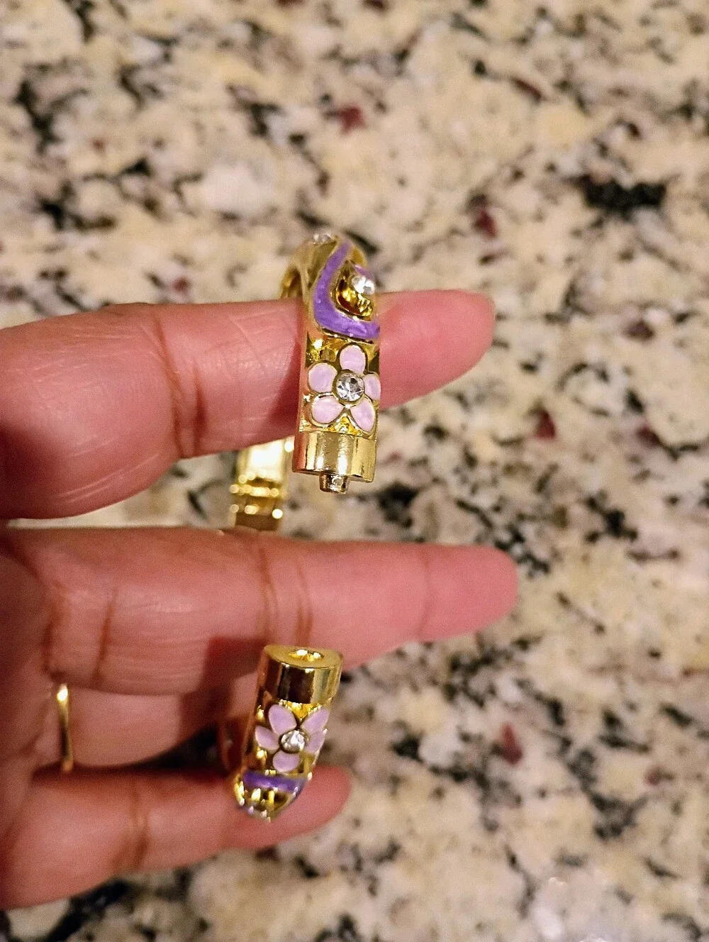 New Gold Tone Purple Floral Enamel Bangle Bracelet